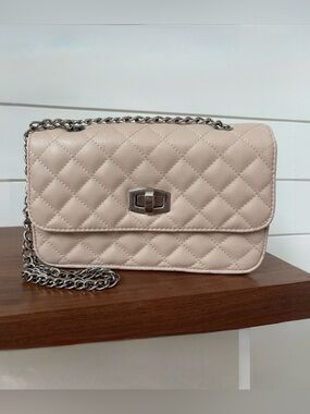 Express Blush Pink Quilted Double Silver Chain Crossbody Shoulder Bag Purse